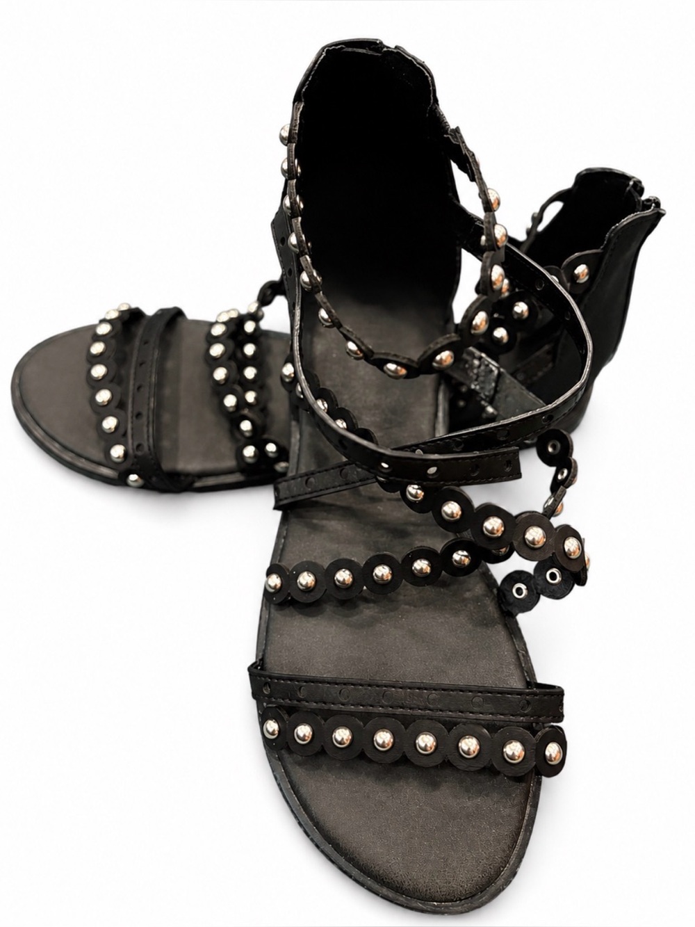 BAMBOO Black Studded Gladiator Sandals